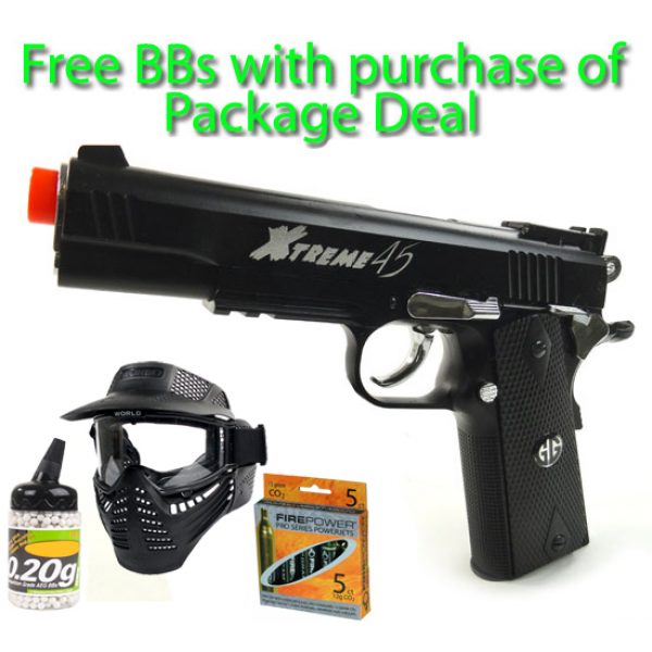 See Airsoft Pistol 1 CO2 G&G Xtreme 45 Pistol Silver FPS-500 Airsoft Gun Package Deal (Mask, CO2 and BBs)