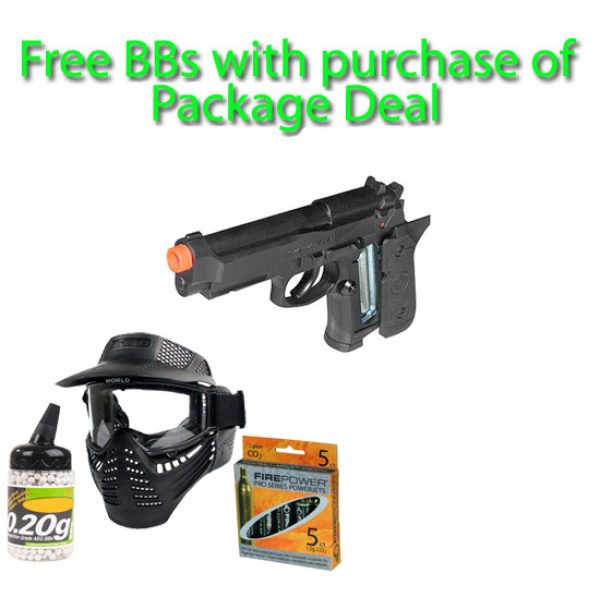 See Airsoft Pistol 1 CO2 M92 Style Pistol FPS-360 Non-Blowback Airsoft Gun Package Deal (Mask, CO2 and BBs)