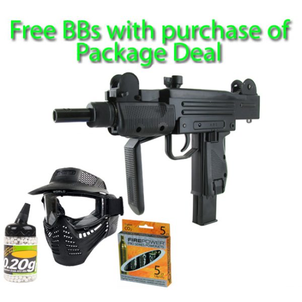 See Airsoft Pistol 1 CO2 Mini Uzi .177 Cal. Rifle FPS-345 Full Metal Blowback BB Airgun Package Deal (Mask, CO2 and BBs)