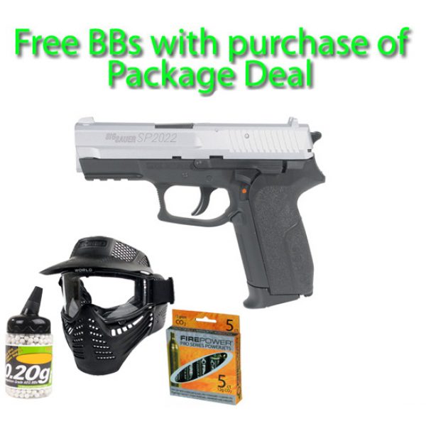 See Airsoft Pistol 1 CO2 Sig Sauer SP2022 Pistol Silver and Black FPS-328 Airsoft Gun Package Deal (Mask, CO2 and BBs)