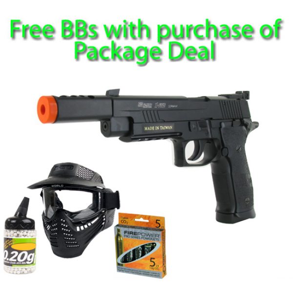 See Airsoft Pistol 1 CO2 Sig Sauer X-Five P226 Pistol FPS-430 Full Metal Blowback Airsoft Gun Package Deal (Mask, CO2 and BBs)