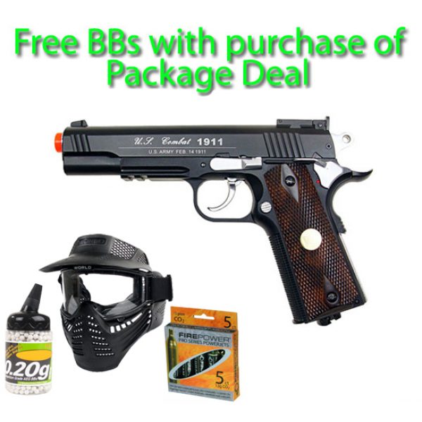 See Airsoft Pistol 1 CO2 Sport 1911 Pistol Black FPS-500 Full Metal Non-Blowback Airsoft Gun Package Deal (Mask, CO2 and BBs)