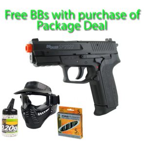 See Airsoft Pistol 1 CO2 Swiss Arms Sig Sauer SP2022 Pistol FPS-395 Airsoft Gun Package Deal (Mask, CO2 and BBs)