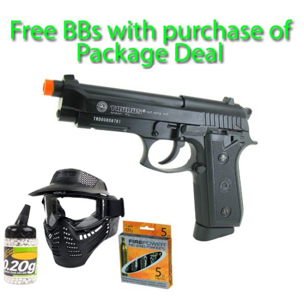 See Airsoft Pistol 1 CO2 Taurus PT99 Pistol FPS-380 Full Metal Blowback Airsoft Gun Package Deal (Mask, CO2 and BBs)