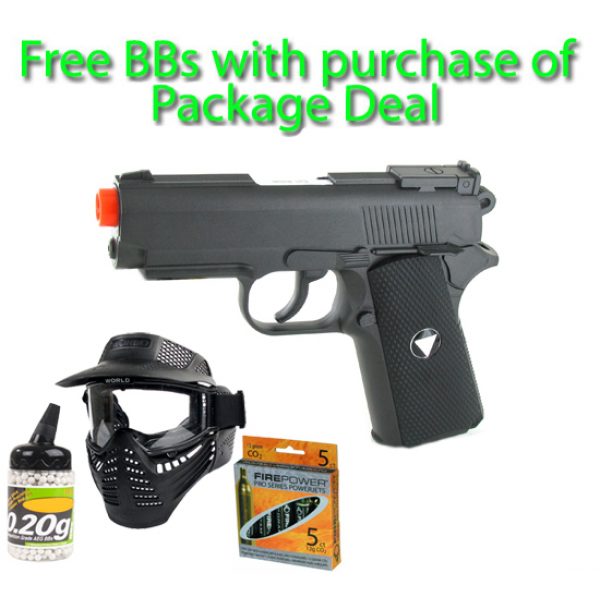 See Airsoft Pistol 1 CO2 TSD Compact Black Sport Pistol FPS-450 Full Metal Airsoft Gun Package Deal (Mask, CO2 and BBs)