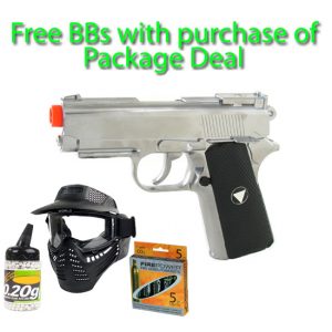 See Airsoft Pistol 1 CO2 TSD Compact Chrome Sport Pistol FPS-450 Full Metal Airsoft Gun Package Deal (Mask, CO2 and BBs)
