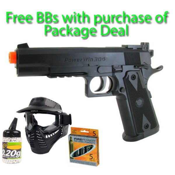 See Airsoft Pistol 1 CO2 WG 304 M1911 Tactical Pistol FPS-500 Non-Blowback Airsoft Gun Package Deal (Mask, CO2 and BBs)