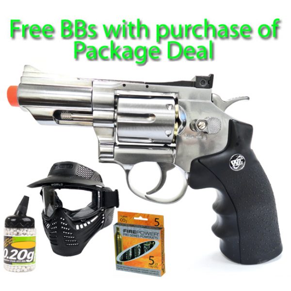 See Airsoft Pistol 1 CO2 WG 708 Snub Nose Revolver Pistol Silver FPS-480 Airsoft Gun Package Deal (Mask, CO2 and BBs)