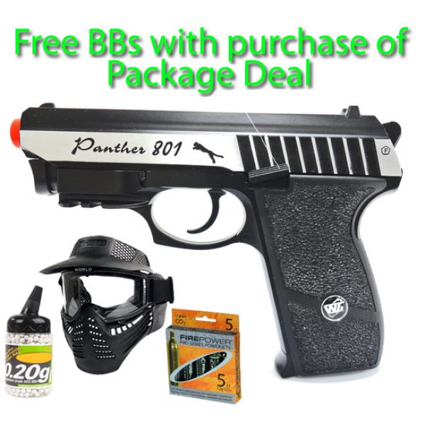 See Airsoft Pistol 1 CO2 WG Panther 801BS Pistol FPS-500 Blowback Airsoft Gun Package Deal (Mask, CO2 and BBs)
