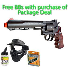 See Airsoft Pistol 1 CO2 WG Revolver Pistol Black FPS-500 Full Metal Non-Blowback Airsoft Gun Package Deal (Mask, CO2 and BBs)
