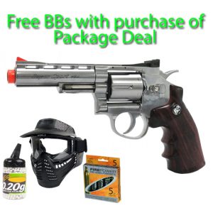 See Airsoft Pistol 1 CO2 WG Revolver Pistol Silver FPS-480 Full Metal Non-Blowback Airsoft Gun Package Deal (Mask, CO2 and BBs)