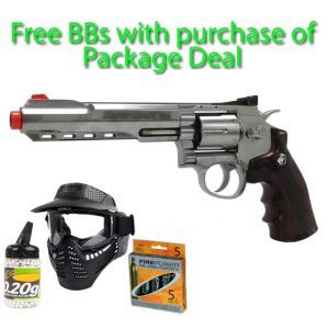 See Airsoft Pistol 1 CO2 WG Revolver Pistol Silver FPS-500 Full Metal, 6 Inch Barrel Non-Blowback Airsoft Gun Package Deal (Mask, CO2 and BBs)