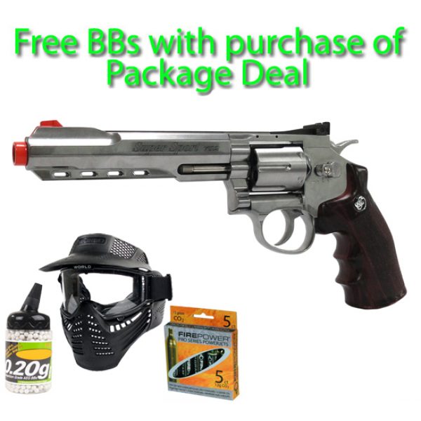 See Airsoft Pistol 1 CO2 WG Revolver Pistol Silver FPS-500 Full Metal, 6 Inch Barrel Non-Blowback Airsoft Gun Package Deal (Mask, CO2 and BBs)
