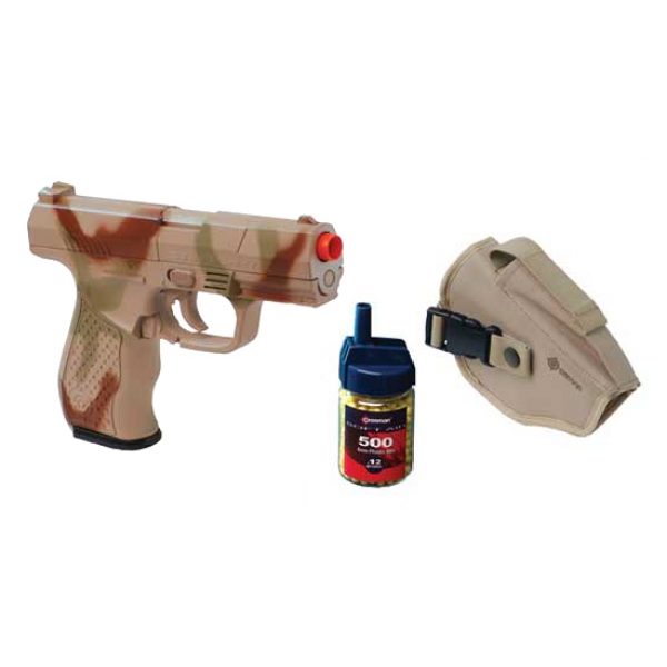 See Airsoft Pistol 1 Crosman Spring Camo Stinger P9 Pistol Airsoft Gun, Belt Holster, 500 BB's Combo Pack