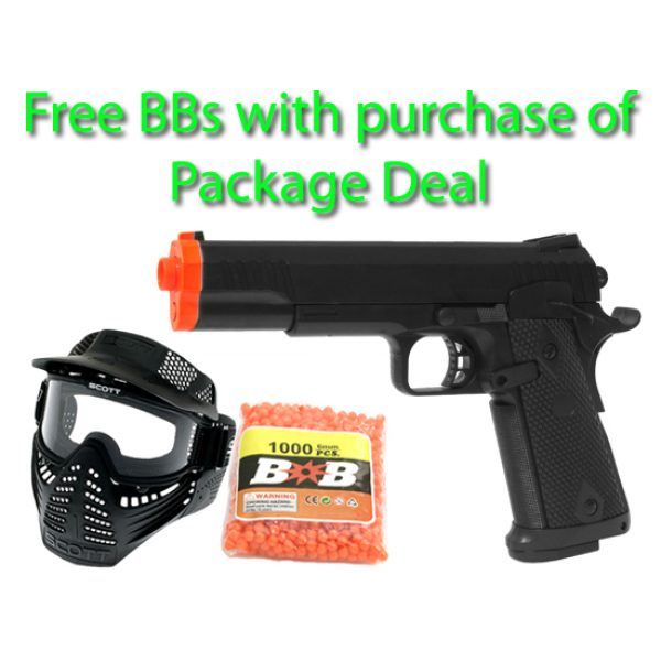 See Airsoft Pistol 1 Electric Full Auto Custom 1911 Pistol FPS-150 Blowback Airsoft Gun Package Deal (Mask and BBs)