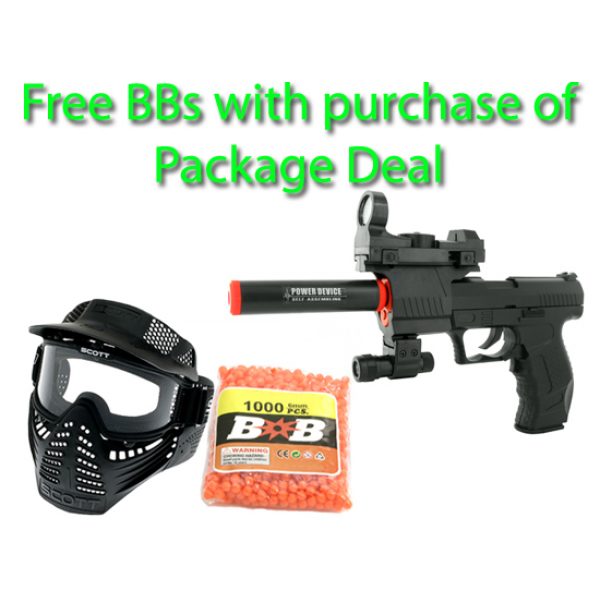 See Airsoft Pistol 1 Electric Full Auto Tactical 2012A James Bond Pistol FPS-150 Blowback, Silencer, Red Dot Scope, Flashlight, Airsoft Gun Package Deal (Mask and BBs)