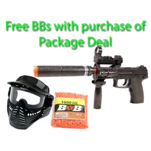 See Airsoft Pistol 1 Electric Full Auto Tactical 2017A Pistol FPS-150 Blowback, Silencer, Flashlight, Fore Grip Airsoft Gun Package Deal (Mask and BBs)