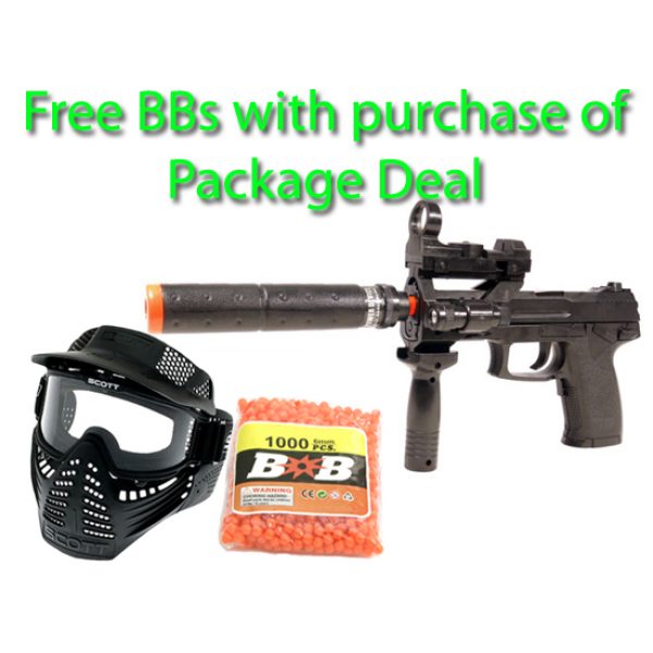 See Airsoft Pistol 1 Electric Full Auto Tactical 2017A Pistol FPS-150 Blowback, Silencer, Flashlight, Fore Grip Airsoft Gun Package Deal (Mask and BBs)