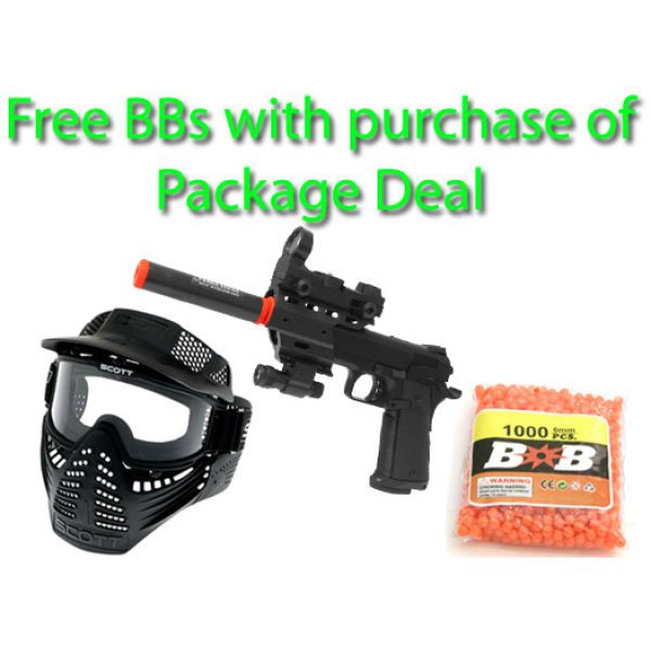 See Airsoft Pistol 1 Electric Full Auto Tactical Custom Wanted Pistol FPS-150 Blowback Airsoft Gun Package Deal (Mask and BBs)