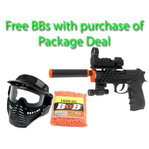 See Airsoft Pistol 1 Electric Full Auto Tactical M9 Pistol FPS-150, Silencer, Red Dot Sight, Flashlight, Blowback Airsoft Gun Package Deal (Mask and BBs)