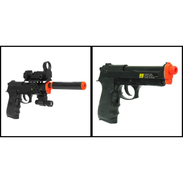 See Airsoft Pistol 2 Electric Full Auto Tactical M9 Pistol FPS-150, Silencer, Red Dot Sight, Flashlight, Blowback Airsoft Gun Package Deal (Mask and BBs)