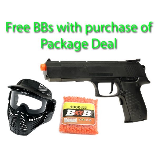 See Airsoft Pistol 1 Electric Magnum Style Pistol 2028B Blowback Airsoft Gun Package Deal (Mask and BBs)