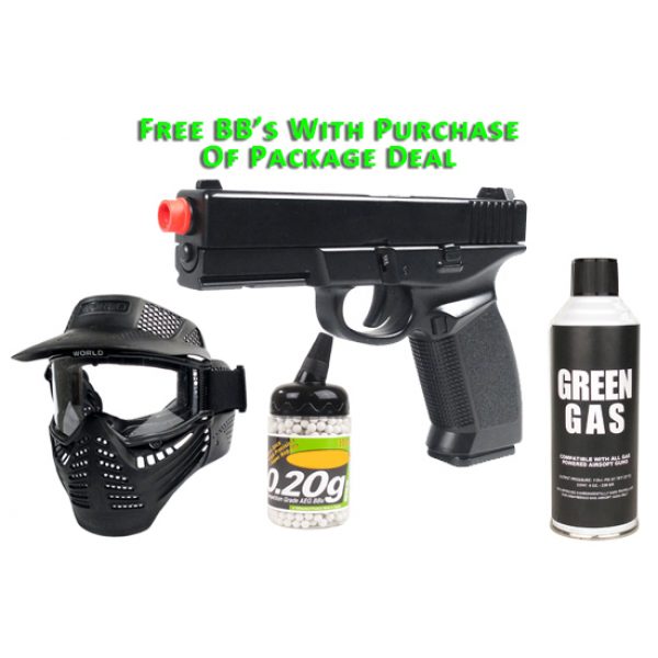See Airsoft Pistol 1 Green Gas Dark Hawk 189B Pistol FPS-350 Full Metal Blowback Airsoft Gun Package Deal (Mask, Green Gas and BBs)