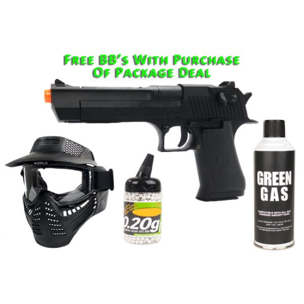 See Airsoft Pistol 1 Green Gas Desert Eagle .50AE Pistol FPS-300 Blowback Airsoft Gun Package Deal (Mask, Green Gas and BBs)