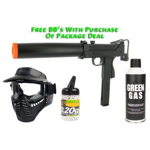 See Airsoft Pistol 1 Green Gas HFC Assault Eagle SMG FPS-415 Mock Silencer Folding Stock Airsoft Gun Package Deal (Mask, Green Gas and BBs)