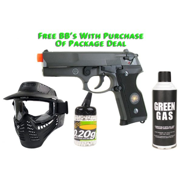 See Airsoft Pistol 1 Green Gas HFC M800 Pistol FPS-415 Full Metal Blowback Airsoft Gun Package Deal (Mask, Green Gas and BBs)