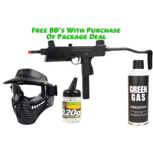 See Airsoft Pistol 1 Green Gas HFC T77 SMG Blowback FPS-425 Full Metal Stock Airsoft Gun Package Deal (Mask, Green Gas and BBs)