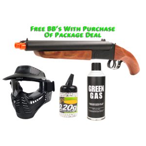 See Airsoft Pistol 1 Green Gas HS Double Barrel Shotgun FPS-420 Full Metal Real Wood Airsoft Gun Package Deal (Mask, Green Gas and BBs)