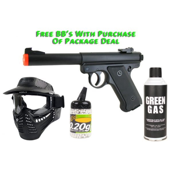 See Airsoft Pistol 1 Green Gas KJ Works MK-1 Pistol FPS-480 Non-Blowback Airsoft Gun Package Deal (Mask, Green Gas and BBs)