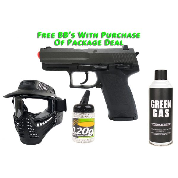 See Airsoft Pistol 1 Green Gas KJW Combat Tactical Pistol FPS-375 Blowback Airsoft Gun Package Deal (Mask, Green Gas and BBs)