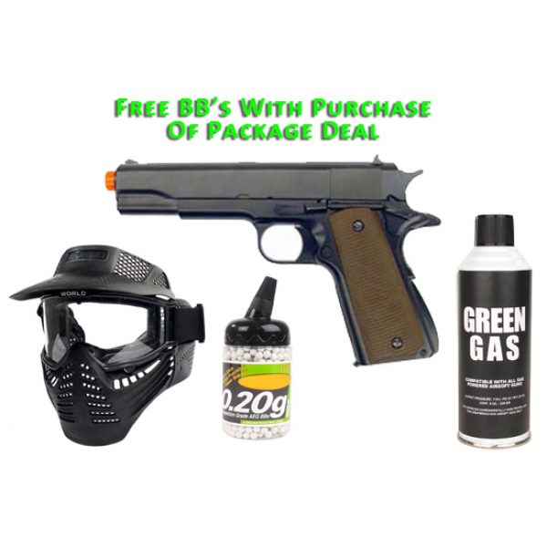 See Airsoft Pistol 1 Green Gas KJW K1911 Pistol FPS-390 Full Metal Blow Back Airsoft Gun Package Deal (Mask, Green Gas and BBs)