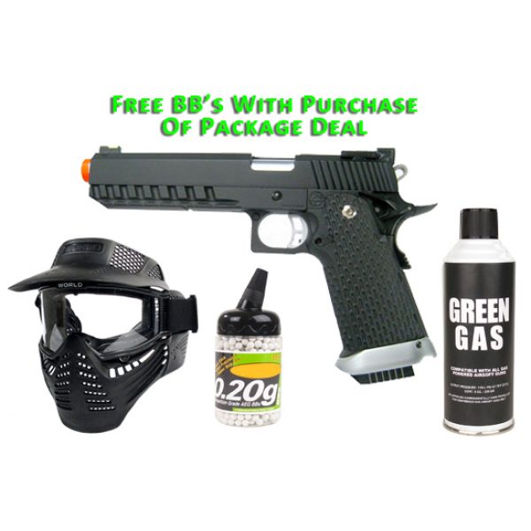 See Airsoft Pistol 1 Green Gas KJW KP-06 Pistol FPS-420 Full Metal Blow Back Airsoft Gun Package Deal (Mask, Green Gas and BBs)