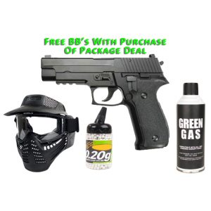See Airsoft Pistol 1 Green Gas KJW P226 Pistol FPS-400 Full Metal Blow Back Airsoft Gun Package Deal (Mask, Green Gas and BBs)