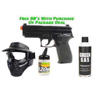 See Airsoft Pistol 1 Green Gas KJW P229 Pistol FPS-380 Full Metal Blow Back Airsoft Gun Package Deal (Mask, Green Gas and BBs)