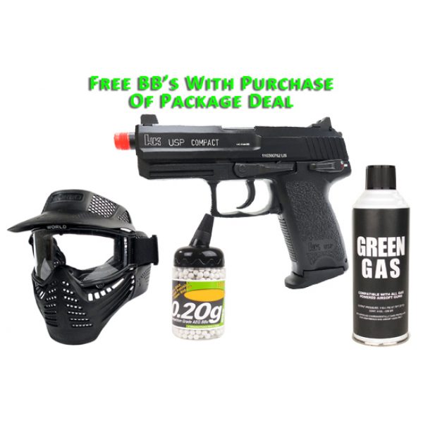 See Airsoft Pistol 1 Green Gas KWA H&K USP Compact Tactical Pistol FPS-405 Blowback Airsoft Gun Package Deal (Mask, Green Gas and BBs)