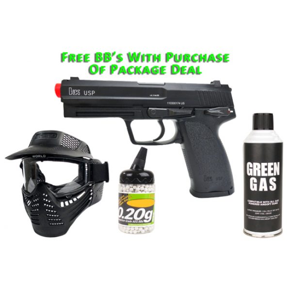 See Airsoft Pistol 1 Green Gas KWA H&K USP Pistol FPS-410 Blowback Airsoft Gun Package Deal (Mask, Green Gas and BBs)