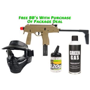 See Airsoft Pistol 1 Green Gas KWA KMP9 NS2 SMG Dark Earth FPS-440 Blowback Airsoft Gun Package Deal (Mask, Green Gas and BBs)
