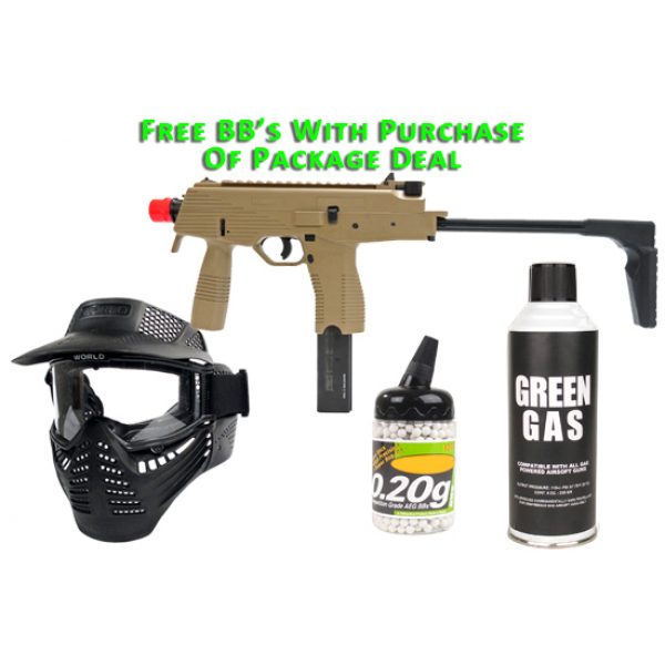 See Airsoft Pistol 1 Green Gas KWA KMP9 NS2 SMG Dark Earth FPS-440 Blowback Airsoft Gun Package Deal (Mask, Green Gas and BBs)