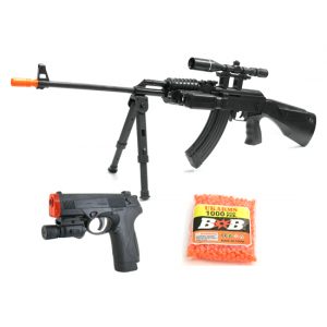 See Airsoft Rifle 1 Spring Tactical AK-47 Sniper Rifle and PX4 Laser Pistol Combo Airsoft Gun