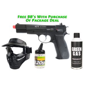 See Airsoft Pistol 1 Green Gas KWA KZ75 NS2 PTP Pistol FPS-410 Blowback Airsoft Gun Package Deal (Mask, Green Gas and BBs)