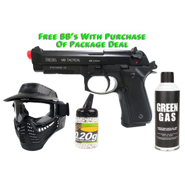 See Airsoft Pistol 1 Green Gas KWA M9 PTP Tactical Pistol FPS-400 Blowback Airsoft Gun Package Deal (Mask, Green Gas and BBs)