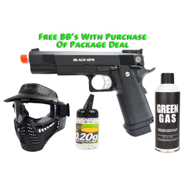See Airsoft Pistol 1 Green Gas SOCOM Gear Black Ops Pistol FPS-415 Blowback Airsoft Gun Package Deal (Mask, Green Gas and BBs)