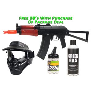 See Airsoft Pistol 1 Green Gas SRC AK-74U Rifle FPS-500 Full Metal Blowback Airsoft Gun Package Deal (Mask, Green Gas and BBs)