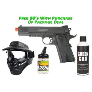 See Airsoft Pistol 1 Green Gas TSD Caspian Arms 1911-TAC Pistol FPS-400 Full Metal Blowback Airsoft Gun Package Deal (Mask, Green Gas and BBs)