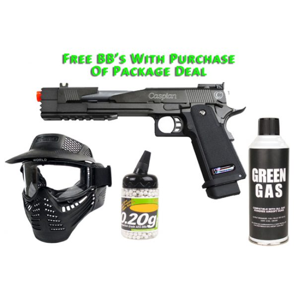 See Airsoft Pistol 1 Green Gas TSD Caspian Arms Tactical 7.0 Dragon Pistol FPS-440 Full Metal Blowback Airsoft Gun Package Deal (Mask, Green Gas and BBs)