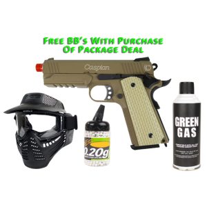 See Airsoft Pistol 1 Green Gas TSD Caspian Combat Warrior 45 Pistol FPS-400 Full Metal Blowback Airsoft Gun Package Deal (Mask, Green Gas and BBs)